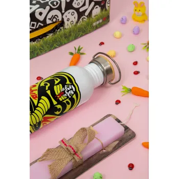 Cobra Kai Yellow, Πασχαλινή Λαμπάδα με παγούρι μεταλλικό (620ml, stainless steel) & κερί αρωματικό πλακέ (30cm) (ΡΟΖ)