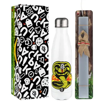 Cobra Kai Yellow, Easter candle, metallic white thermos bottle (500ml) & aromatic flat candle (30cm) (GRAY)