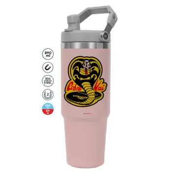 Cobra Kai Yellow, Pink color, 890ml (30oz) stainless Steel Tumbler with Handle