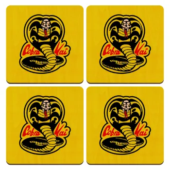 Cobra Kai Yellow, ΣΕΤ x4 Σουβέρ ξύλινα τετράγωνα plywood (9cm)