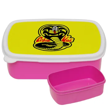 Cobra Kai Yellow, ΡΟΖ παιδικό δοχείο φαγητού (lunchbox) πλαστικό (BPA-FREE) Lunch Βox M18 x Π13 x Υ6cm