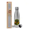 Easter Set, metallic Inox water bottle (750ml) & aromatic flat Easter candle (30cm) (GRAY)