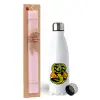 Easter Set, metallic stainless steel water bottle (750ml) & scented flat Easter candle (30cm) (PINK)