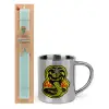 Easter Set, metallic thermal cup (300ml) & aromatic flat Easter candle (30cm) (TURQUOISE)