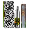 Easter Set, metallic stainless thermos flask (500ml) & scented flat Easter candle (30cm) (GRAY)