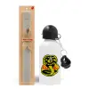 Easter Set, metallic aluminum water bottle (500ml) & aromatic flat Easter candle (30cm) (GRAY)