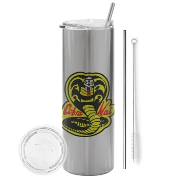 Cobra Kai Yellow, Tumbler stainless steel Silver 600ml, with metal straw & cleaning brush