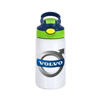 VOLVO, Children's hot water bottle, stainless steel, with safety straw, green, blue (350ml)