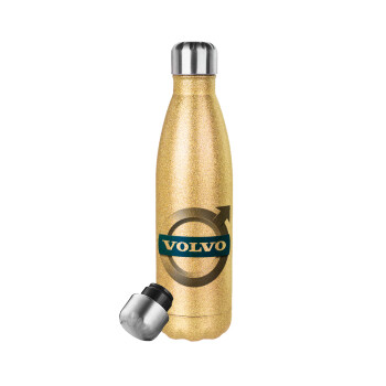 VOLVO, Μεταλλικό παγούρι θερμός Glitter χρυσό (Stainless steel), διπλού τοιχώματος, 500ml