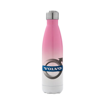 VOLVO, Μεταλλικό παγούρι θερμός Ροζ/Λευκό (Stainless steel), διπλού τοιχώματος, 500ml