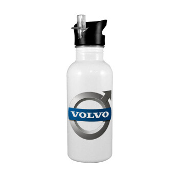VOLVO, White water bottle with straw, stainless steel 600ml