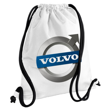 VOLVO, Τσάντα πλάτης πουγκί GYMBAG λευκή, με τσέπη (40x48cm) & χονδρά κορδόνια