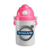 VOLVO, Ροζ παιδικό παγούρι πλαστικό (BPA-FREE) με καπάκι ασφαλείας, κορδόνι και καλαμάκι, 400ml