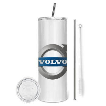 VOLVO, Eco friendly ποτήρι θερμό (tumbler) από ανοξείδωτο ατσάλι 600ml, με μεταλλικό καλαμάκι & βούρτσα καθαρισμού