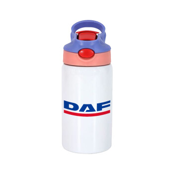 DAF, Children's hot water bottle, stainless steel, with safety straw, pink/purple (350ml)