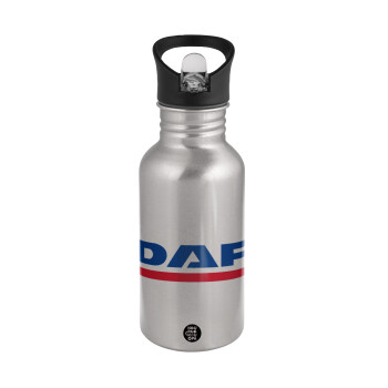 DAF, Water bottle Silver with straw, stainless steel 500ml