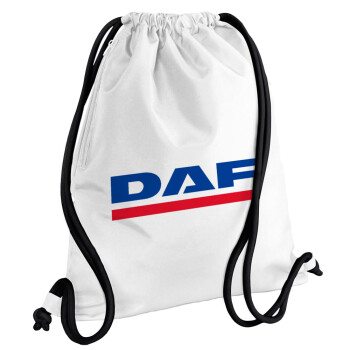 DAF, Τσάντα πλάτης πουγκί GYMBAG λευκή, με τσέπη (40x48cm) & χονδρά κορδόνια