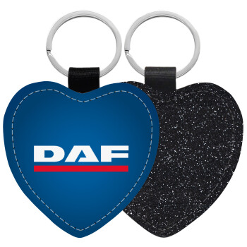 DAF, Μπρελόκ PU δερμάτινο glitter καρδιά ΜΑΥΡΟ