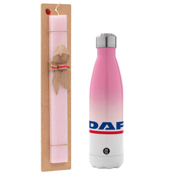 DAF, Πασχαλινό Σετ, Μεταλλικό παγούρι θερμός Ροζ/Λευκό (Stainless steel), διπλού τοιχώματος, 500ml & πασχαλινή λαμπάδα αρωματική πλακέ (30cm) (ΡΟΖ)