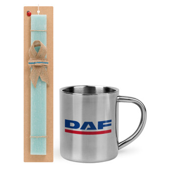 DAF, Easter Set, metallic thermal cup (300ml) & aromatic flat Easter candle (30cm) (TURQUOISE)