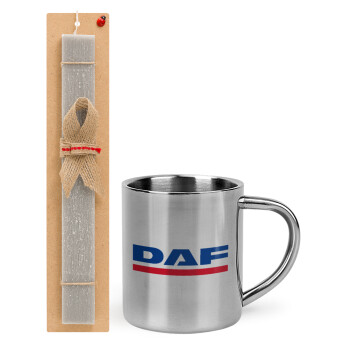 DAF, Easter Set, metallic thermal cup (300ml) & Easter aromatic flat candle (30cm) (GRAY)