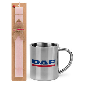 DAF, Easter Set, metallic thermal cup (300ml) & aromatic flat Easter candle (30cm) (PINK)