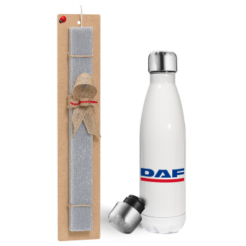 DAF, Πασχαλινή λαμπάδα, μεταλλικό παγούρι θερμός λευκός (500ml) & λαμπάδα αρωματική πλακέ (30cm) (ΓΚΡΙ)