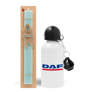 DAF, Easter Set, metallic aluminum water bottle (500ml) & scented flat candle (30cm) (TURQUOISE)
