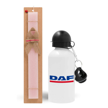 DAF, Πασχαλινό Σετ, παγούρι μεταλλικό αλουμινίου (500ml) & πασχαλινή λαμπάδα αρωματική πλακέ (30cm) (ΡΟΖ)