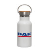 Metallic thermos (Stainless steel) White with wooden lid (bamboo), double-walled, 350ml