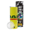 Neon Yellow Travel Tumbler, with metal straw (Stainless steel 304 Food grade, BPA free, 600ml)