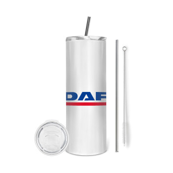 DAF, Eco friendly ποτήρι θερμό (tumbler) από ανοξείδωτο ατσάλι 600ml, με μεταλλικό καλαμάκι & βούρτσα καθαρισμού