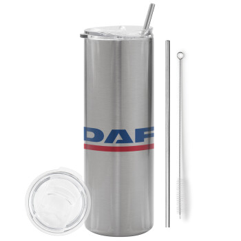 DAF, Tumbler stainless steel Silver 600ml, with metal straw & cleaning brush