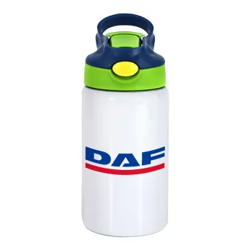 DAF, Children's hot water bottle, stainless steel, with safety straw, green, blue (350ml)