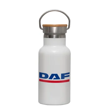 DAF, Metallic thermos (Stainless steel) White with wooden lid (bamboo), double-walled, 350ml
