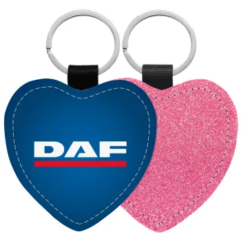 DAF, Μπρελόκ PU δερμάτινο glitter καρδιά ΡΟΖ