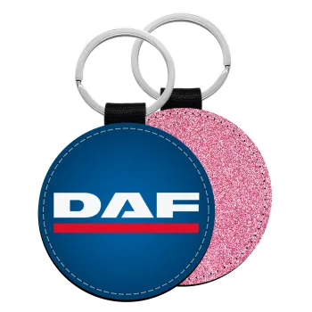 DAF, Μπρελόκ Δερματίνη, στρογγυλό ΡΟΖ (5cm)