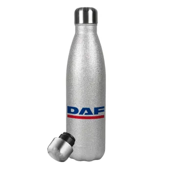 DAF, Μεταλλικό παγούρι θερμός Glitter Aσημένιο (Stainless steel), διπλού τοιχώματος, 500ml