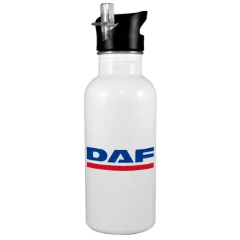 DAF, White water bottle with straw, stainless steel 600ml
