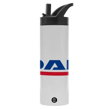 DAF, Metallic thermos bottle with straw & handle, stainless steel (Stainless steel 304), double-walled, 600ml.