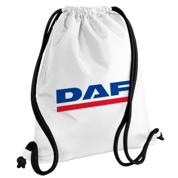 DAF, Backpack pouch GYMBAG white, with pocket (40x48cm) & thick cords