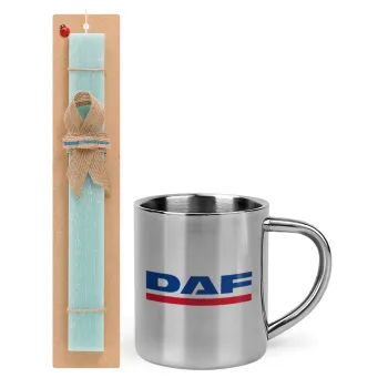 DAF, Easter Set, metallic thermal cup (300ml) & aromatic flat Easter candle (30cm) (TURQUOISE)