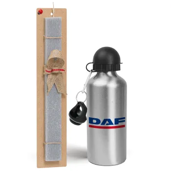 DAF, Easter Set, metallic silver aluminum water bottle (500ml) & aromatic flat Easter candle (30cm) (GRAY)