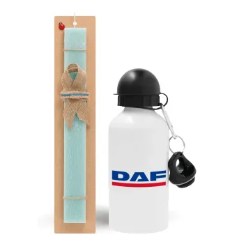 DAF, Easter Set, metallic aluminum water bottle (500ml) & scented flat candle (30cm) (TURQUOISE)