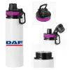 Metallic water bottle with safety lid, 850ml aluminum