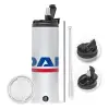 Travel Tumbler θερμό με διπλό καπάκι, μεταλλικό καλαμάκι και βούρτσα καθαρισμού (Ανωξείδωτο 304 Food grade, BPA free, 600ml)