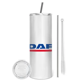 DAF, Tumbler ποτήρι θερμό από ανοξείδωτο ατσάλι 600ml, με μεταλλικό καλαμάκι & βούρτσα καθαρισμού