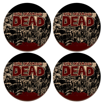 The walking dead comic drawing zombie, ΣΕΤ x4 Σουβέρ ξύλινα στρογγυλά plywood (9cm)