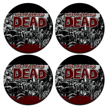 The walking dead comic drawing zombie, SET of 4 round wooden coasters (9cm)