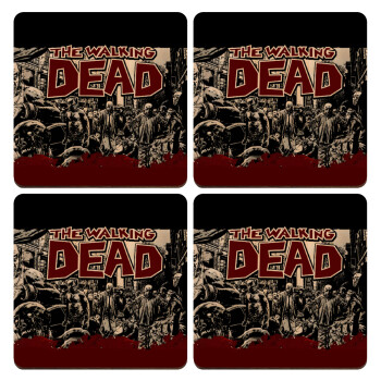 The walking dead comic drawing zombie, ΣΕΤ x4 Σουβέρ ξύλινα τετράγωνα plywood (9cm)